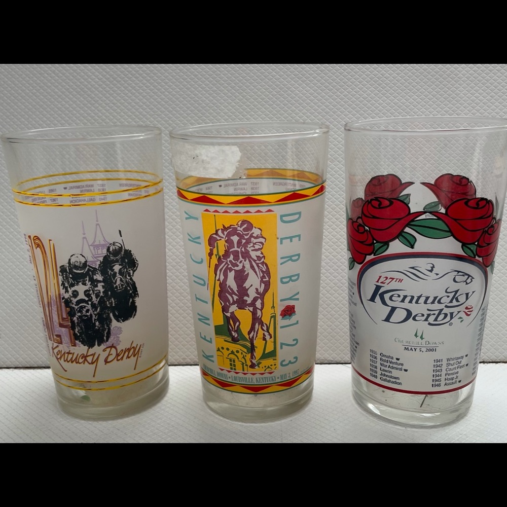 3 Kentucky Derby Official glasses 1997 1998 2001